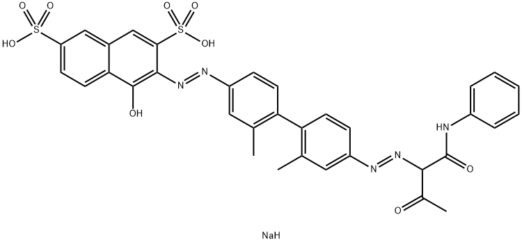 2,7-Naphthalenedisulfonic acid, 3-[[3,3'-dimethyl-4'-[[3-oxo-1-[(phenylamino)carbonyl]propyl]azo][1,1'-biphenyl]-4-yl]azo]-4-hydroxy-, disodium salt 结构式