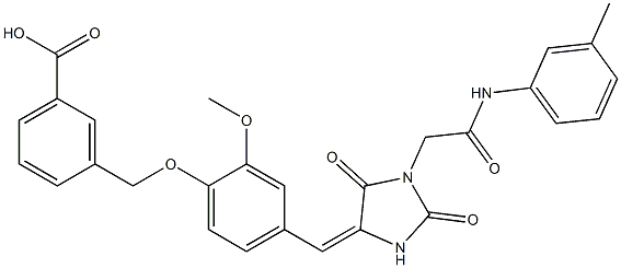 3-{[4-({2,5-dioxo-1-[2-oxo-2-(3-toluidino)ethyl]-4-imidazolidinylidene}methyl)-2-methoxyphenoxy]methyl}benzoic acid 结构式