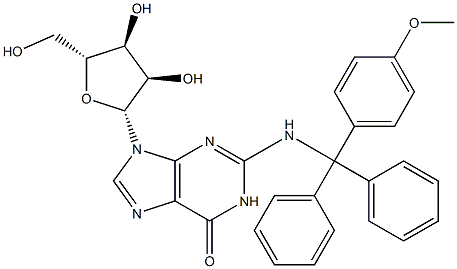 9-((2R,3R,4S,5R)-3,4-dihydroxy-5-(hydroxymethyl)tetrahydrofuran-2-yl)-2-(((4-methoxyphenyl)diphenylmethyl)amino)-1,9-dihydro-6H-purin-6-one 结构式