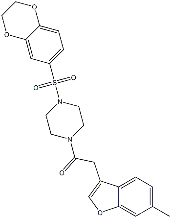 1-[4-(2,3-dihydro-1,4-benzodioxine-6-sulfonyl)piperazin-1-yl]-2-(6-methyl-1-benzofuran-3-yl)ethan-1-one 结构式