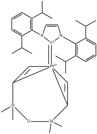 [1,3-bis(2,6-diisopropyl phenyl)imidazol-2-ylidene][1,3-divinyl-1,1,3,3-tetramethyl disiloxane]platinum(0) 结构式