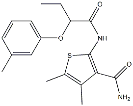 4,5-dimethyl-2-{[2-(3-methylphenoxy)butanoyl]amino}-3-thiophenecarboxamide 结构式