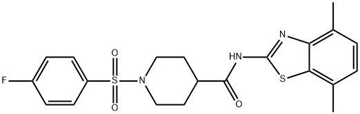 N-(4,7-二甲基苯并[D]噻唑-2-基)-1-((4-氟苯基)磺酰基)哌啶-4-甲酰胺 结构式