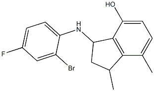 3-[(2-bromo-4-fluorophenyl)amino]-1,7-dimethyl-2,3-dihydro-1H-inden-4-ol 结构式