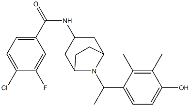 4-CHLORO-3-FLUORO-N-{8-[1-(4-HYDROXY-2,3-DIMETHYL-PHENYL)-ETHYL]-8-AZA-BICYCLO[3.2.1]OCT-3-YL}-BENZAMIDE 结构式