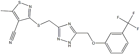 5-methyl-3-{[(5-{[3-(trifluoromethyl)phenoxy]methyl}-1H-1,2,4-triazol-3-yl)methyl]sulfanyl}-4-isothiazolecarbonitrile 结构式