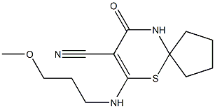 7-[(3-methoxypropyl)amino]-9-oxo-6-thia-10-azaspiro[4.5]dec-7-ene-8-carboni trile 结构式