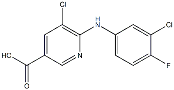 5-chloro-6-[(3-chloro-4-fluorophenyl)amino]pyridine-3-carboxylic acid 结构式