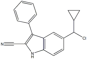 5-Chloro-1-cyclopropylmethyl-3-phenyl-1H-indole-2-carbonitrile 结构式