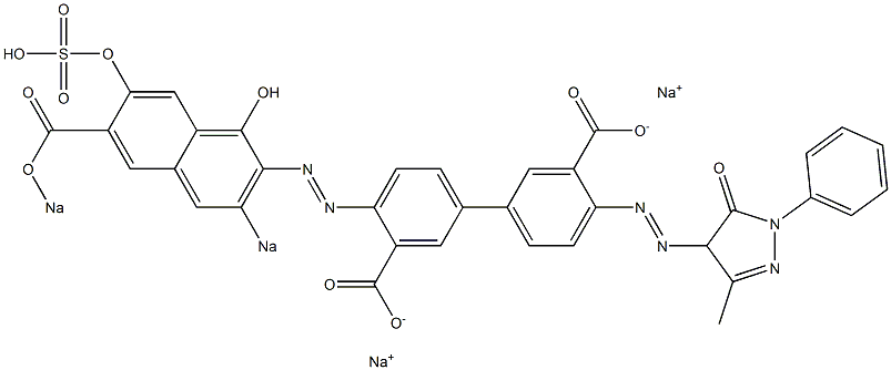 4-[(1,7-Dihydroxy-6-(sodiooxycarbonyl)-3-sodiosulfo-2-naphthalenyl)azo]-4'-[(5-oxo-4,5-dihydro-3-methyl-1-phenyl-1H-pyrazol-4-yl)azo]-1,1'-biphenyl-3,3'-dicarboxylic acid disodium salt 结构式