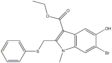 6-溴-5-羟基-1-甲基-2-苯硫甲基吲哚-3-甲酸乙酯 结构式