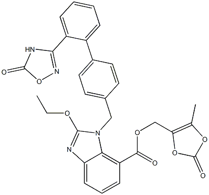 2-乙氧基-1-((2'-(5-氧-4,5-二氢-1,2,4-恶二唑-3-基)联苯-4-基)甲基)-1H-苯并咪唑-7-羧酸(5-甲基-2-氧代-1,3-二恶茂-4-基)甲酯 结构式