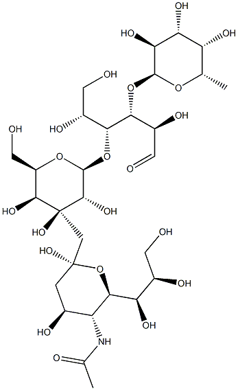 3-O-(Α-L-呋喃糖苷)-4-O-(3-唾液酸-Β-D-吡喃半乳糖基)-D-葡萄糖 结构式