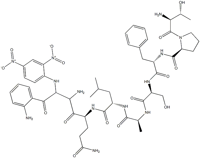 2-aminobenzoyl-threonyl-prolyl-phenylalanyl-seryl-alanyl-leucyl-glutaminyl-N-(2,4-dinitrophenyl)ethylenediamine 结构式