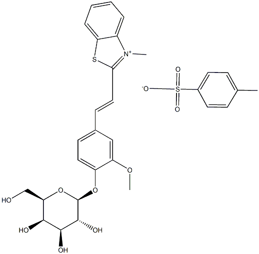 2-(2-(4-(beta-galactopyranosyloxy)-3-methoxyphenyl)vinyl)-3-methylbenzothiazolium toluene-4-sulfonate 结构式