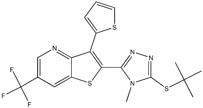 tert-butyl 4-methyl-5-[3-(2-thienyl)-6-(trifluoromethyl)thieno[3,2-b]pyridin-2-yl]-4H-1,2,4-triazol-3-yl sulfide 结构式