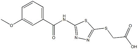 2-({5-[(3-methoxybenzoyl)amino]-1,3,4-thiadiazol-2-yl}sulfanyl)acetic acid 结构式