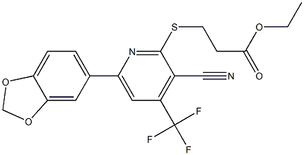 ethyl 3-{[6-(1,3-benzodioxol-5-yl)-3-cyano-4-(trifluoromethyl)-2-pyridinyl]sulfanyl}propanoate 结构式