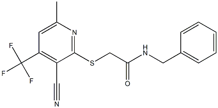 N-benzyl-2-{[3-cyano-6-methyl-4-(trifluoromethyl)-2-pyridinyl]sulfanyl}acetamide 结构式