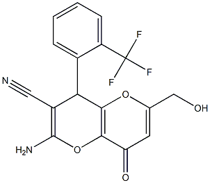 2-amino-6-(hydroxymethyl)-8-oxo-4-[2-(trifluoromethyl)phenyl]-4,8-dihydropyrano[3,2-b]pyran-3-carbonitrile 结构式