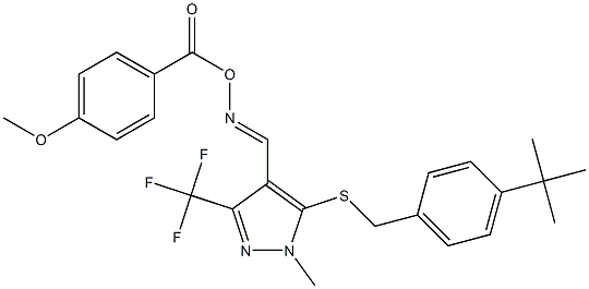 5-{[4-(tert-butyl)benzyl]sulfanyl}-4-({[(4-methoxybenzoyl)oxy]imino}methyl)-1-methyl-3-(trifluoromethyl)-1H-pyrazole 结构式