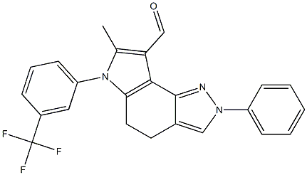 7-Methyl-2-phenyl-6-(3-trifluoromethyl-phenyl)-2,4,5,6-tetrahydro-pyrrolo[2,3-g]indazole-8-carbaldehyde 结构式