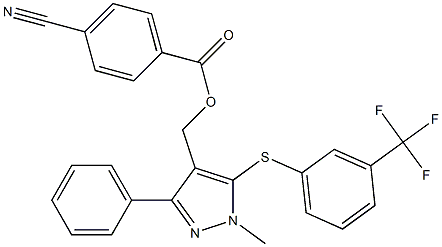 (1-methyl-3-phenyl-5-{[3-(trifluoromethyl)phenyl]sulfanyl}-1H-pyrazol-4-yl)methyl 4-cyanobenzenecarboxylate 结构式