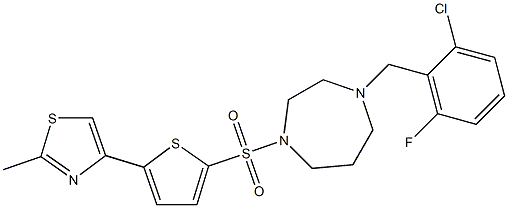 4-(5-{[4-(2-chloro-6-fluorobenzyl)-1,4-diazepan-1-yl]sulfonyl}-2-thienyl)-2-methyl-1,3-thiazole 结构式