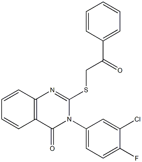 3-(3-chloro-4-fluorophenyl)-2-[(2-oxo-2-phenylethyl)thio]-3,4-dihydroquinazolin-4-one 结构式