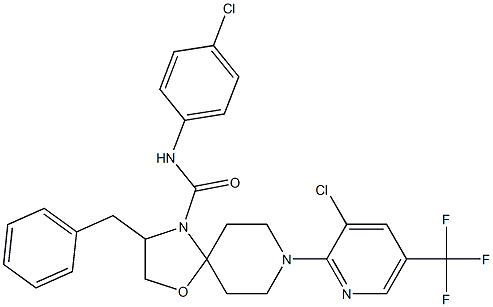 3-benzyl-N-(4-chlorophenyl)-8-[3-chloro-5-(trifluoromethyl)-2-pyridinyl]-1-oxa-4,8-diazaspiro[4.5]decane-4-carboxamide 结构式