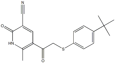 5-(2-{[4-(tert-butyl)phenyl]thio}acetyl)-6-methyl-2-oxo-1,2-dihydropyridine-3-carbonitrile 结构式