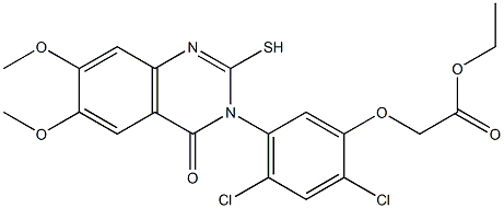 ethyl 2-{2,4-dichloro-5-[6,7-dimethoxy-4-oxo-2-sulfanyl-3(4H)-quinazolinyl]phenoxy}acetate 结构式