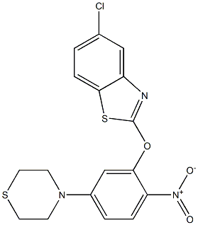 5-chloro-2-[2-nitro-5-(1,4-thiazinan-4-yl)phenoxy]-1,3-benzothiazole 结构式