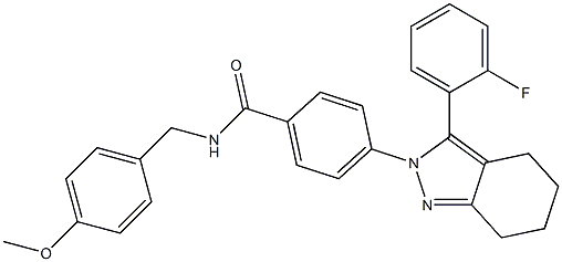 4-[3-(2-fluorophenyl)-4,5,6,7-tetrahydro-2H-indazol-2-yl]-N-(4-methoxybenzyl)benzenecarboxamide 结构式