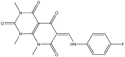 6-[(4-fluoroanilino)methylidene]-1,3,8-trimethyl-1,2,3,4,5,6,7,8-octahydropyrido[2,3-d]pyrimidine-2,4,5,7-tetraone 结构式