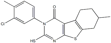 3-(3-Chloro-4-methyl-phenyl)-2-mercapto-7-methyl-5,6,7,8-tetrahydro-3H-benzo[4,5]thieno[2,3-d]pyrimidin-4-one 结构式
