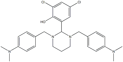 2,4-dichloro-6-{1,3-di[4-(dimethylamino)benzyl]hexahydropyrimidin-2-yl}phen ol 结构式
