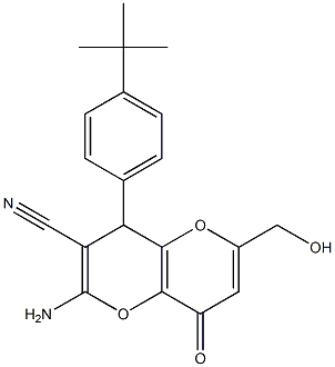 2-amino-4-[4-(tert-butyl)phenyl]-6-(hydroxymethyl)-8-oxo-4,8-dihydropyrano[3,2-b]pyran-3-carbonitrile 结构式