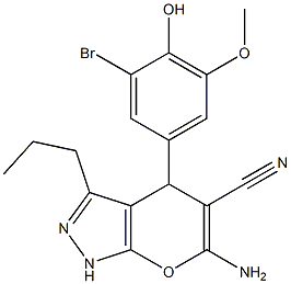 6-amino-4-(3-bromo-4-hydroxy-5-methoxyphenyl)-3-propyl-1,4-dihydropyrano[2,3-c]pyrazole-5-carbonitrile 结构式