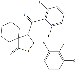 {2-[(3-chloro-2-methylphenyl)imino]-4-methylidene-3-thia-1-azaspiro[4.5]dec-1-yl}(2,6-difluorophenyl)methanone 结构式