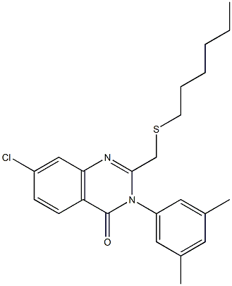 7-chloro-3-(3,5-dimethylphenyl)-2-[(hexylsulfanyl)methyl]-4(3H)-quinazolinone 结构式