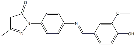 1-{4-[(4-hydroxy-3-methoxybenzylidene)amino]phenyl}-3-methyl-4,5-dihydro-1H-pyrazol-5-one 结构式