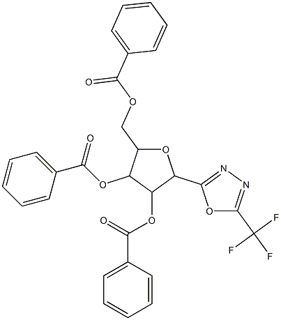 4-(benzoyloxy)-5-[(benzoyloxy)methyl]-2-[5-(trifluoromethyl)-1,3,4-oxadiazol-2-yl]tetrahydrofuran-3-yl benzoate 结构式