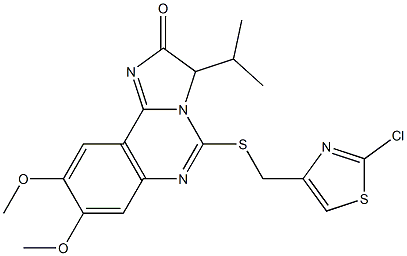 5-{[(2-chloro-1,3-thiazol-4-yl)methyl]sulfanyl}-3-isopropyl-8,9-dimethoxyimidazo[1,2-c]quinazolin-2(3H)-one 结构式