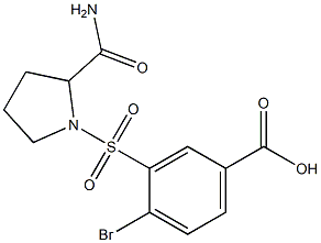 4-bromo-3-[(2-carbamoylpyrrolidine-1-)sulfonyl]benzoic acid 结构式