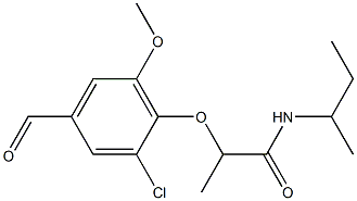 N-(butan-2-yl)-2-(2-chloro-4-formyl-6-methoxyphenoxy)propanamide 结构式