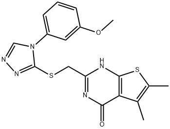 Thieno[2,3-d]pyrimidin-4(1H)-one,  2-[[[4-(3-methoxyphenyl)-4H-1,2,4-triazol-3-yl]thio]methyl]-5,6-dimethyl- 结构式