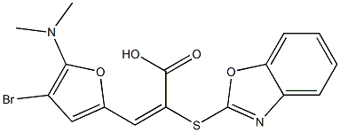 2-Propenoic  acid,  2-(2-benzoxazolylthio)-3-[4-bromo-5-(dimethylamino)-2-furanyl]-,  (2E)- 结构式