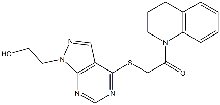 2-(4-{[2-(3,4-dihydro-1(2H)-quinolinyl)-2-oxoethyl]sulfanyl}-1H-pyrazolo[3,4-d]pyrimidin-1-yl)ethanol 结构式