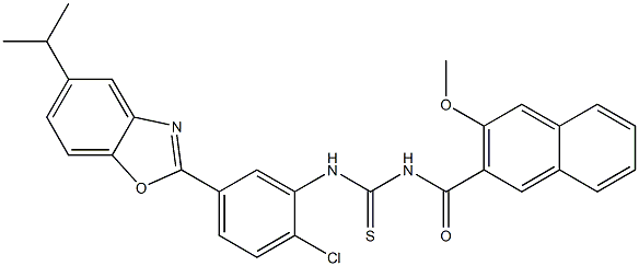 N-[2-chloro-5-(5-isopropyl-1,3-benzoxazol-2-yl)phenyl]-N'-(3-methoxy-2-naphthoyl)thiourea 结构式